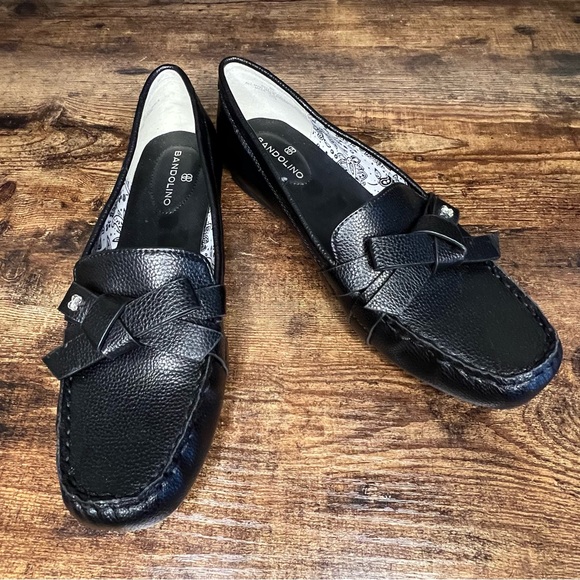 Bandolino Loafer Black Shiny Bow Slip On Dressy Business Workwear women's 8‎ - Picture 1 of 10